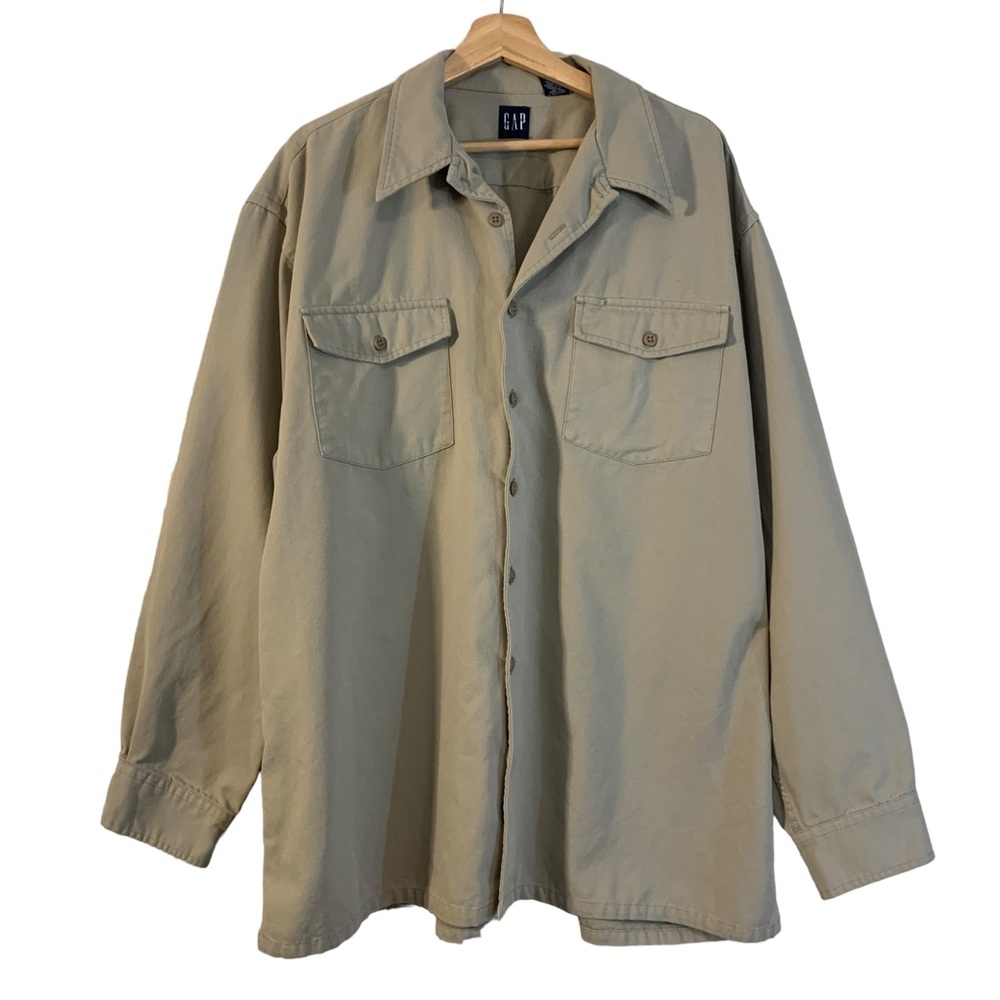 Gap Men’s Khaki Long Sleeve Button Down Heavyweight Denim Shirt Size XL